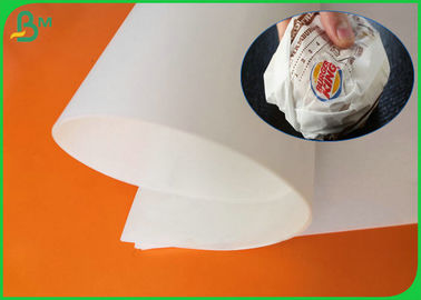 Rollo blanco brillante cubierto lado resistente del papel de la hamburguesa de la categoría alimenticia del aceite 30gsm 35gsm 40gsm uno para los paquetes de la hamburguesa