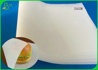 papel blanco de alta calidad 35gsm e impermeable aprobado por la FDA de la hamburguesa de la frecuencia intermedia para la torta que cuece